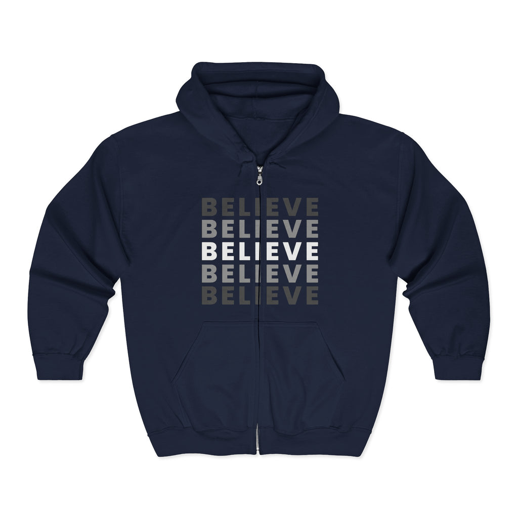 Believe Repeat Oversized Zip-Up Hoodie | Cozy Aesthetic Motivational Sweatshirt