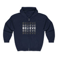 Believe Repeat Oversized Zip-Up Hoodie | Cozy Aesthetic Motivational Sweatshirt