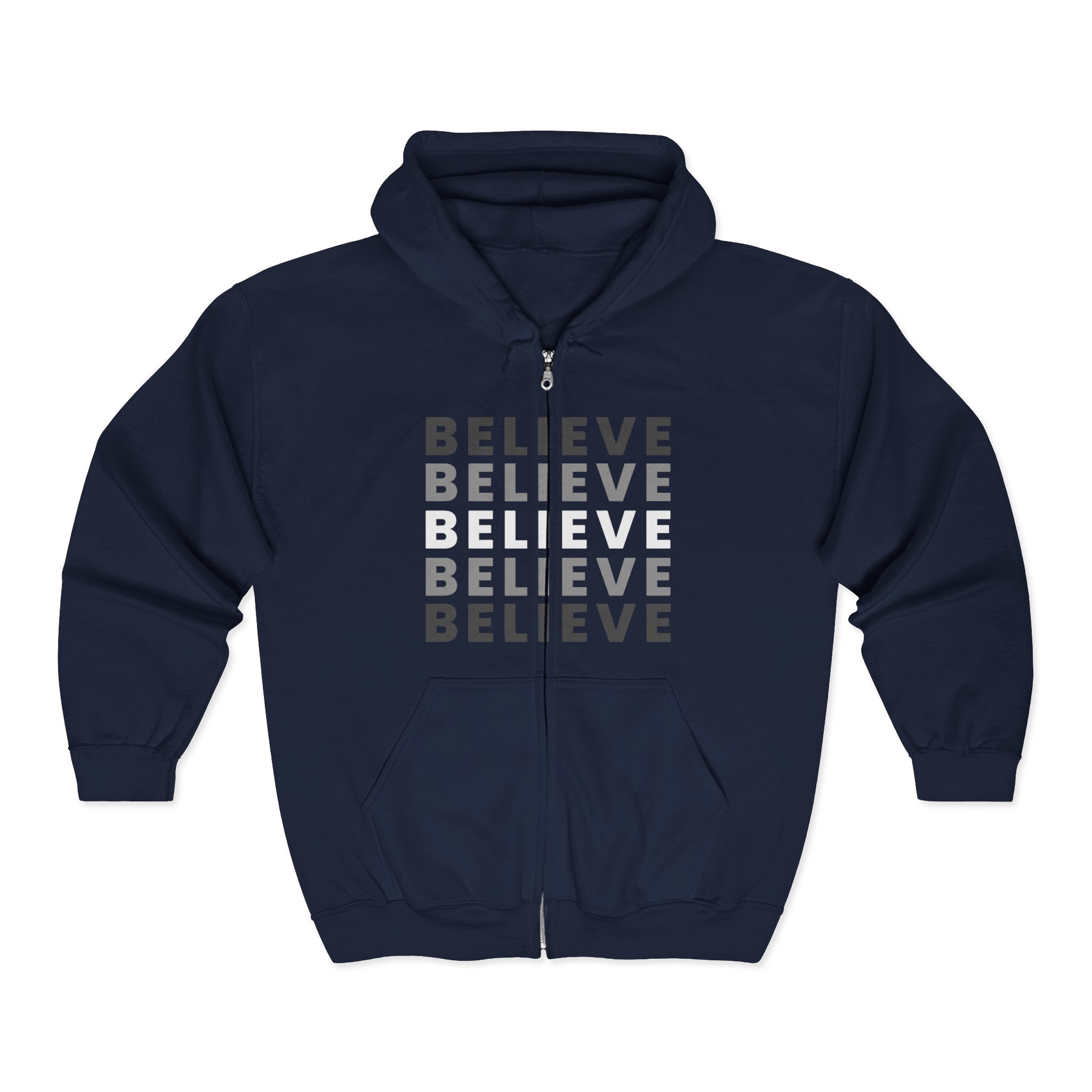 Believe Repeat Oversized Zip-Up Hoodie | Cozy Aesthetic Motivational Sweatshirt