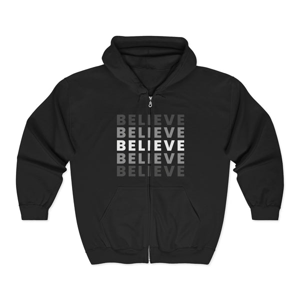 Believe Repeat Oversized Zip-Up Hoodie | Cozy Aesthetic Motivational Sweatshirt