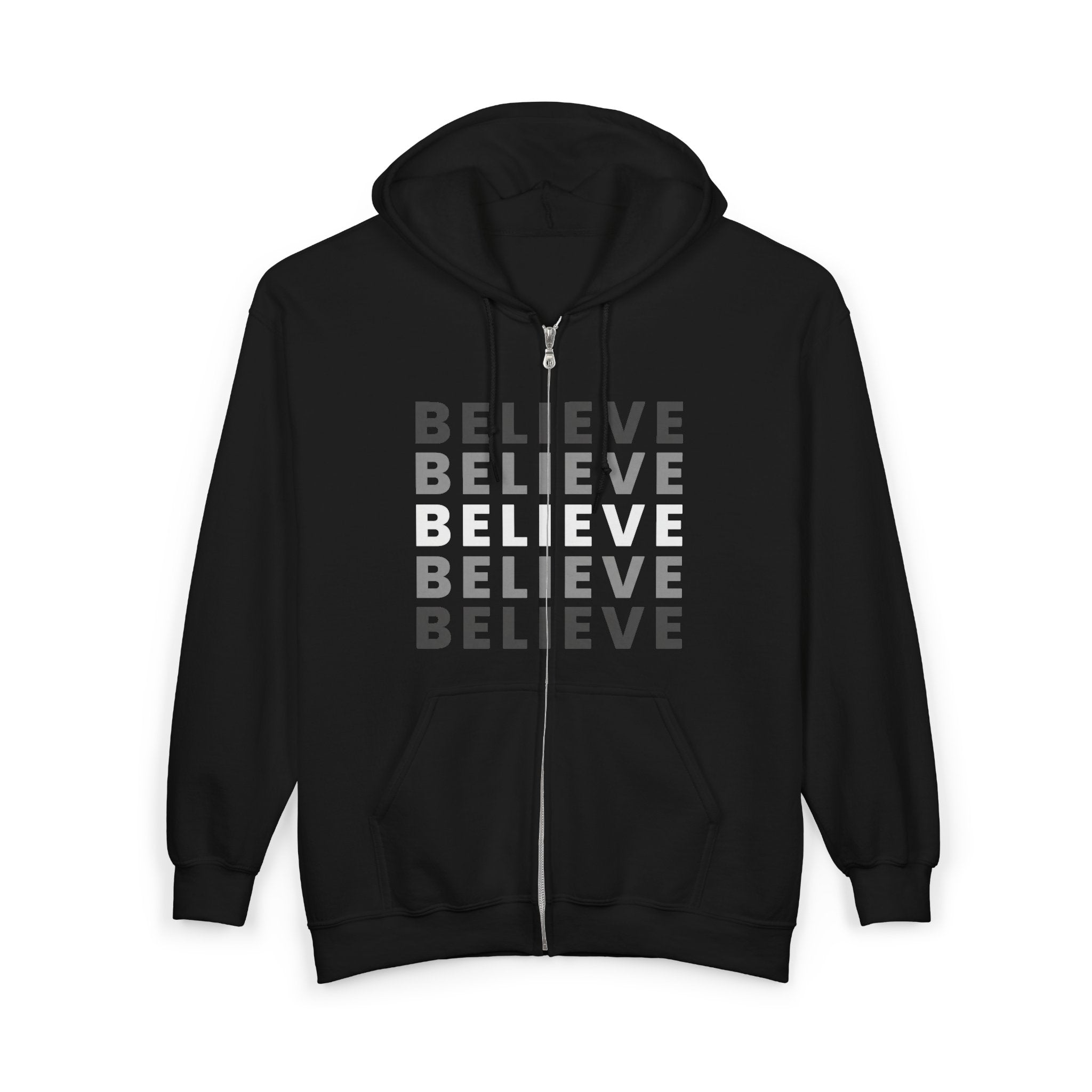 Believe Repeat Oversized Zip-Up Hoodie | Cozy Aesthetic Motivational Sweatshirt