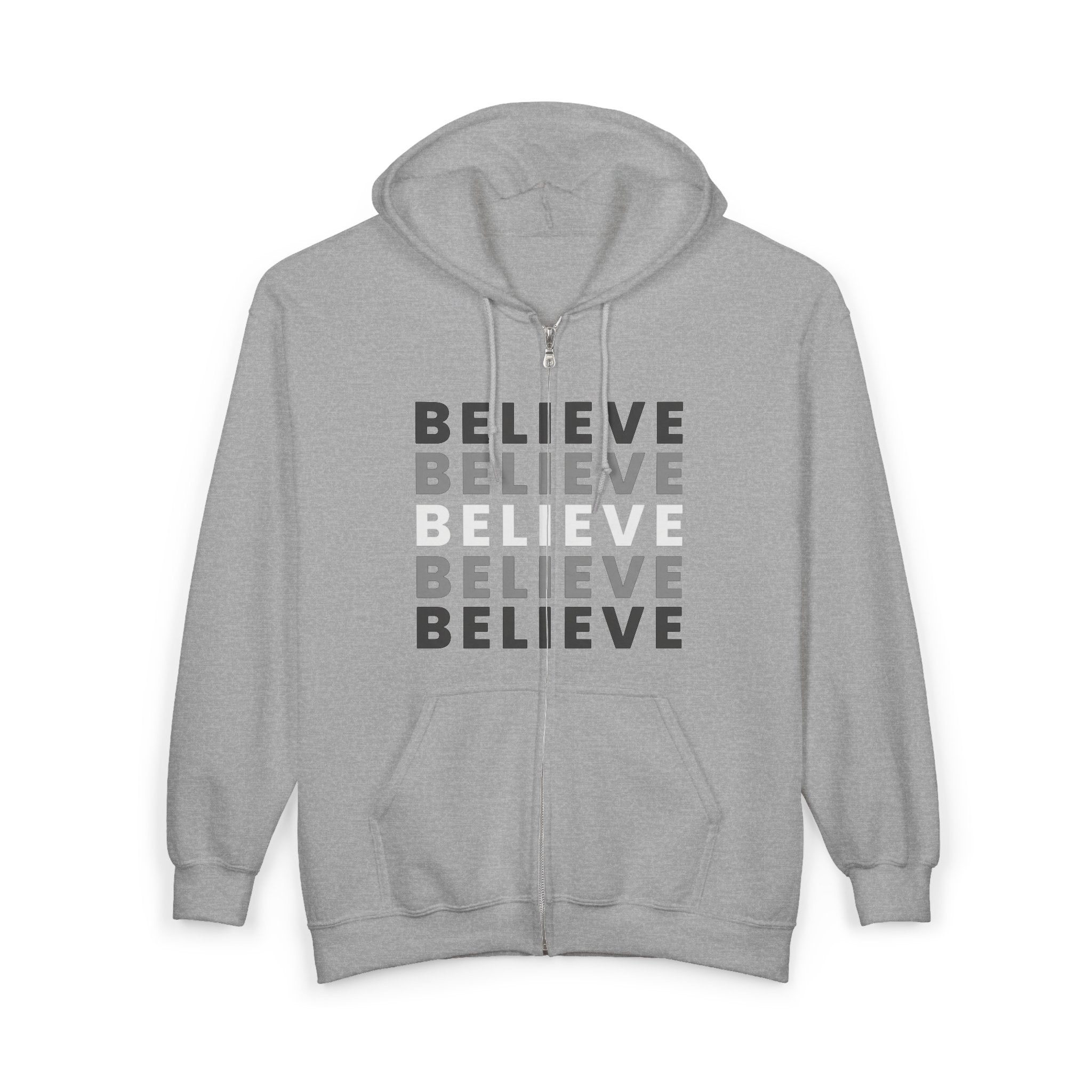 Believe Repeat Oversized Zip-Up Hoodie | Cozy Aesthetic Motivational Sweatshirt