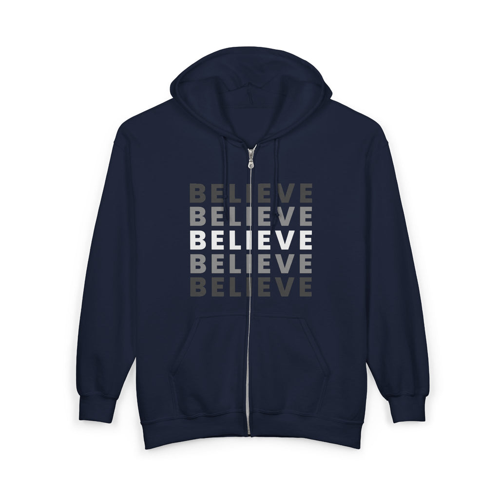 Believe Repeat Oversized Zip-Up Hoodie | Cozy Aesthetic Motivational Sweatshirt