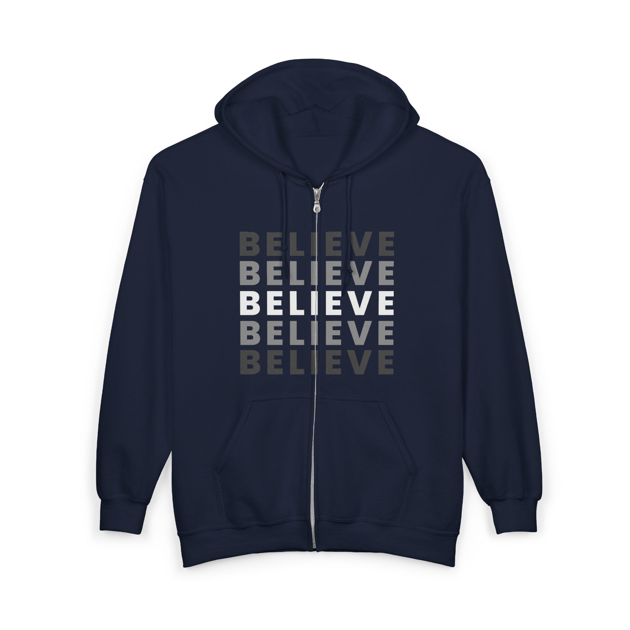Believe Repeat Oversized Zip-Up Hoodie | Cozy Aesthetic Motivational Sweatshirt