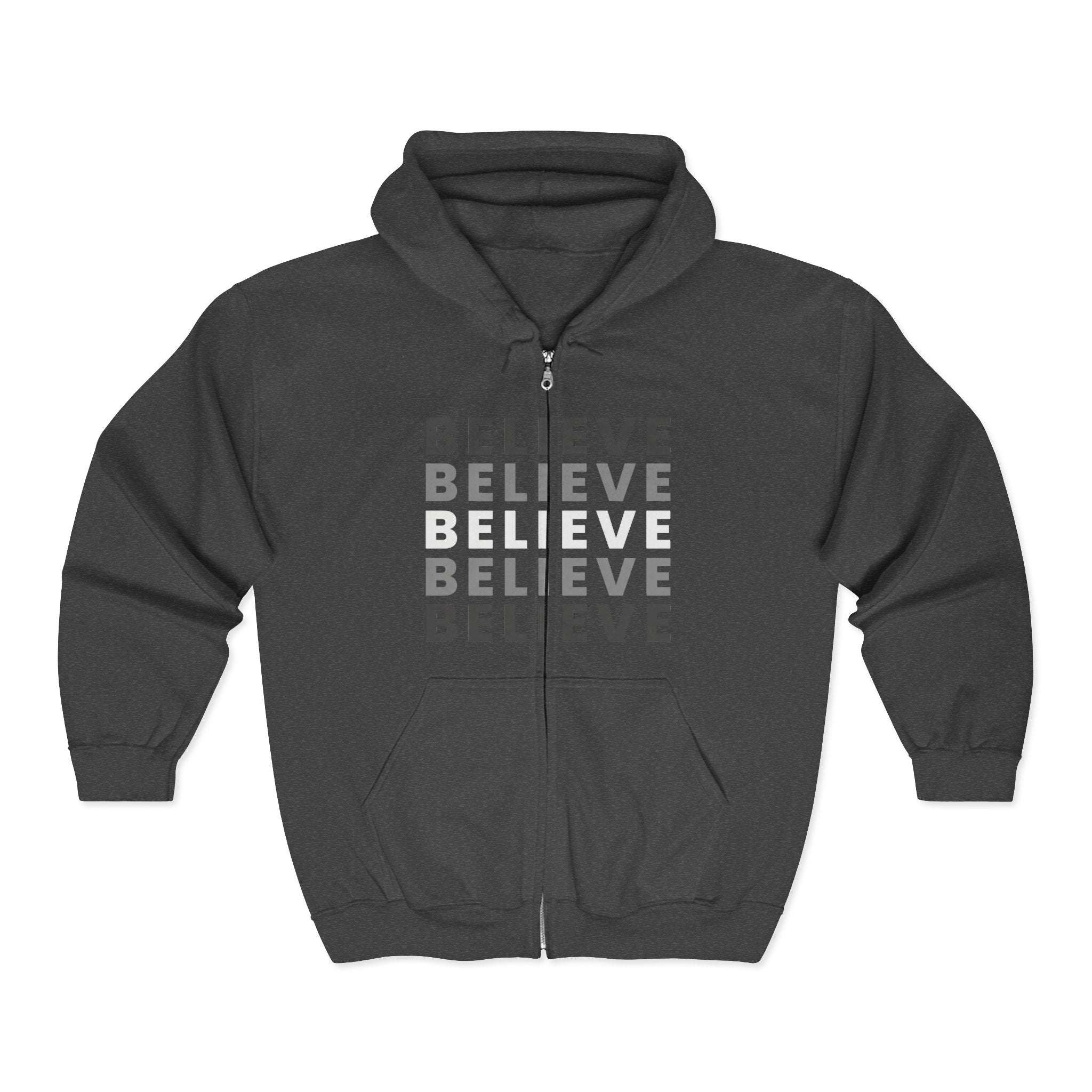 Believe Repeat Oversized Zip-Up Hoodie | Cozy Aesthetic Motivational Sweatshirt